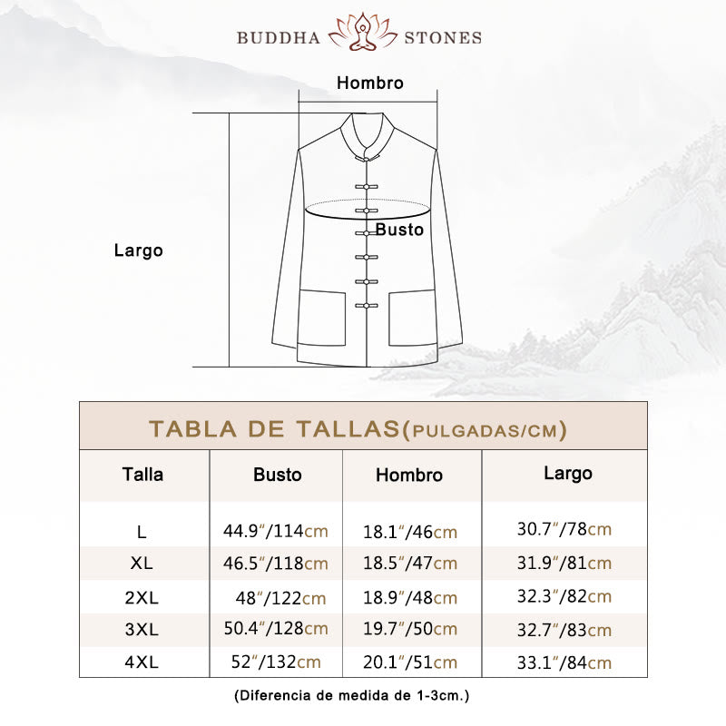 Conjunto de 2 piezas de camisa y pantalones de manga larga con botones de rana para hombre con traje Tang sencillo y Buddha Stones
