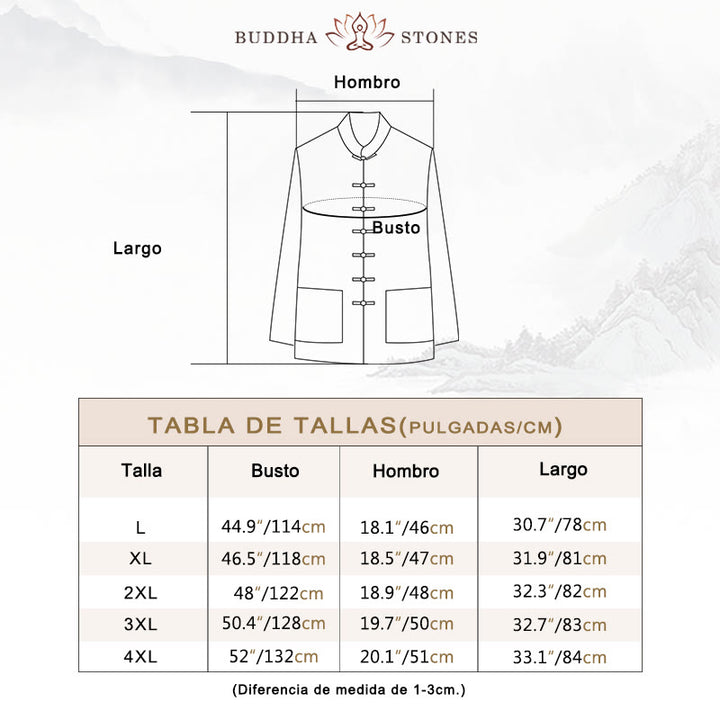 Conjunto de 2 piezas de camisa y pantalones de manga larga con botones de rana para hombre con traje Tang sencillo y Buddha Stones