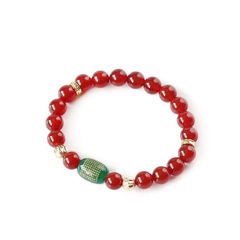 Buddha Stones Ágata roja natural Ágata verde Sutras budistas Pulsera tranquila