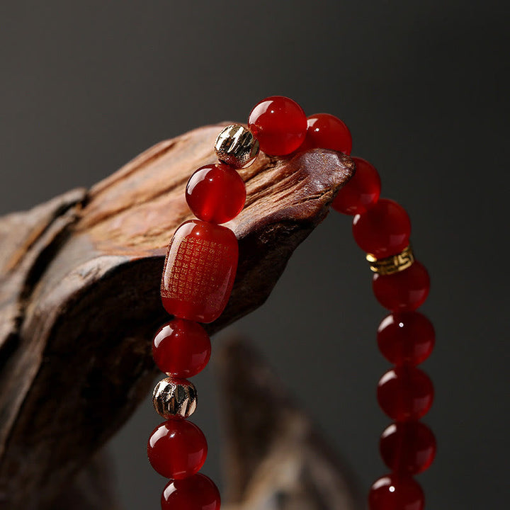 Buddha Stones Ágata roja natural Ágata verde Sutras budistas Pulsera tranquila