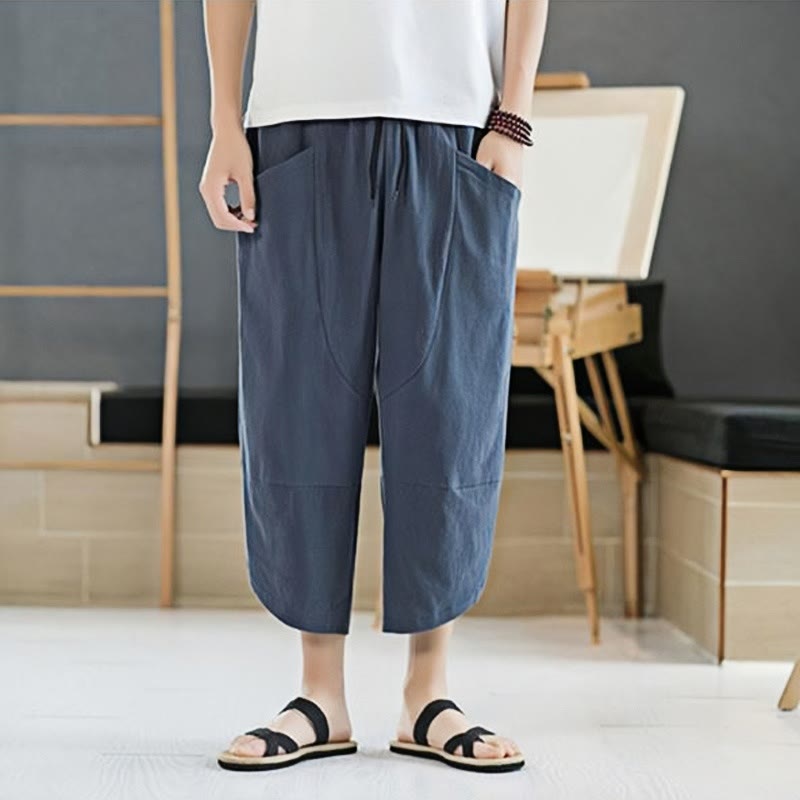 Pantalones de verano para hombre Buddha Stones, color liso, largo 7-8, con cordón ajustable y bolsillos. - image 22