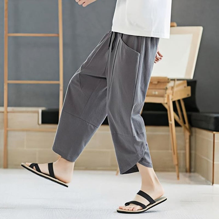 Pantalones de verano para hombre Buddha Stones, color liso, largo 7-8, con cordón ajustable y bolsillos. - image 17