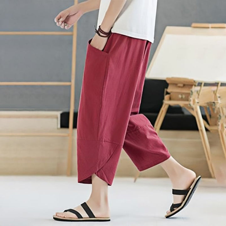 Pantalones de verano para hombre Buddha Stones, color liso, largo 7-8, con cordón ajustable y bolsillos. - image 31