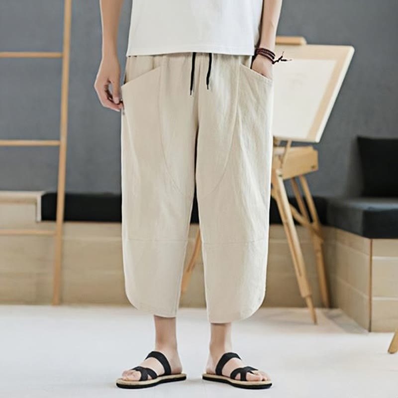 Pantalones de verano para hombre Buddha Stones, color liso, largo 7-8, con cordón ajustable y bolsillos. - image 36