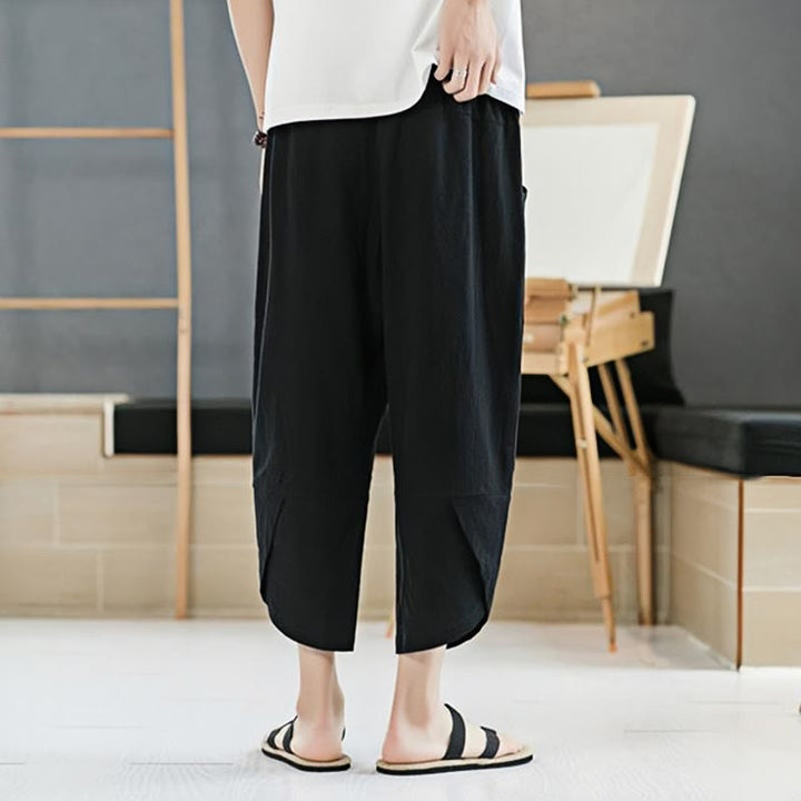 Pantalones de verano para hombre Buddha Stones, color liso, largo 7-8, con cordón ajustable y bolsillos. - image 8