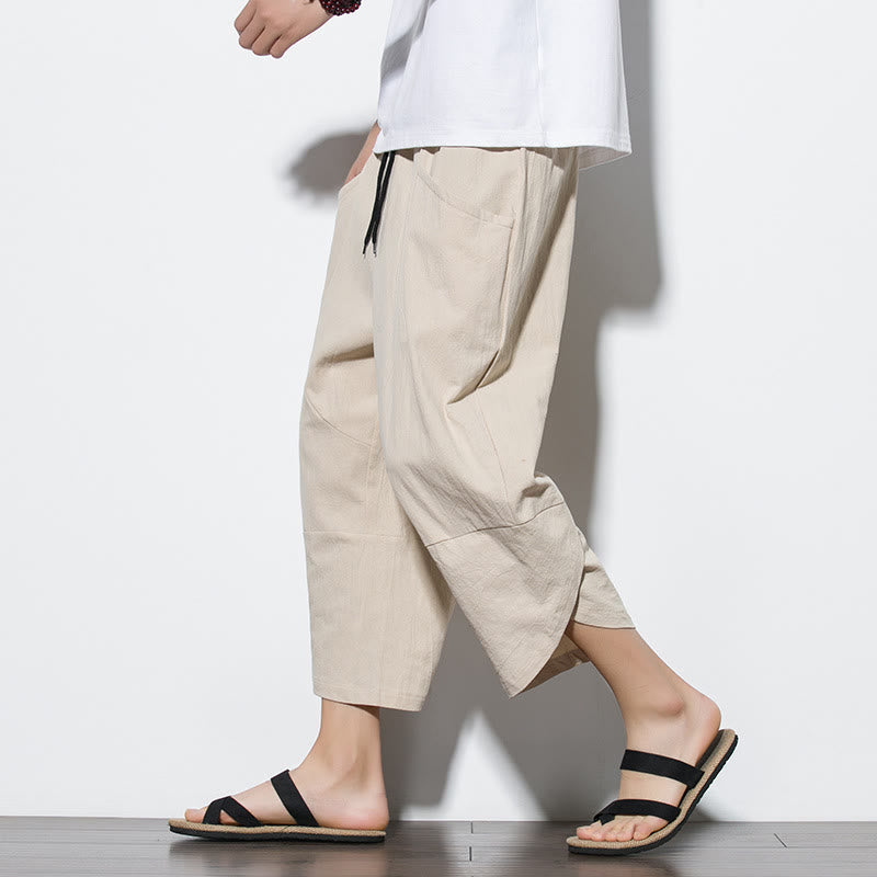 Pantalones de verano para hombre Buddha Stones, color liso, largo 7-8, con cordón ajustable y bolsillos. - Beige - US/UK/AU46, EU56 (5XL) - image 35