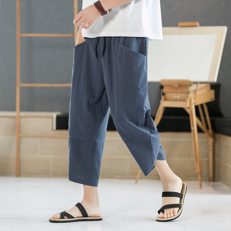 Pantalones de verano para hombre Buddha Stones, color liso, largo 7-8, con cordón ajustable y bolsillos. - Gris pizarra claro - US/UK/AU46, EU56 (5XL) - image 21
