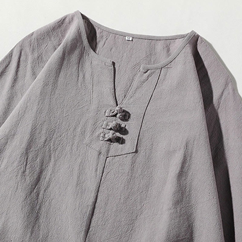 Conjunto de 2 Buddha Stones de camiseta con cuello entallado y pantalones cortos anchos de 7-8 pulgadas con bolsillos, de algodón y lino, para meditación de hombre.