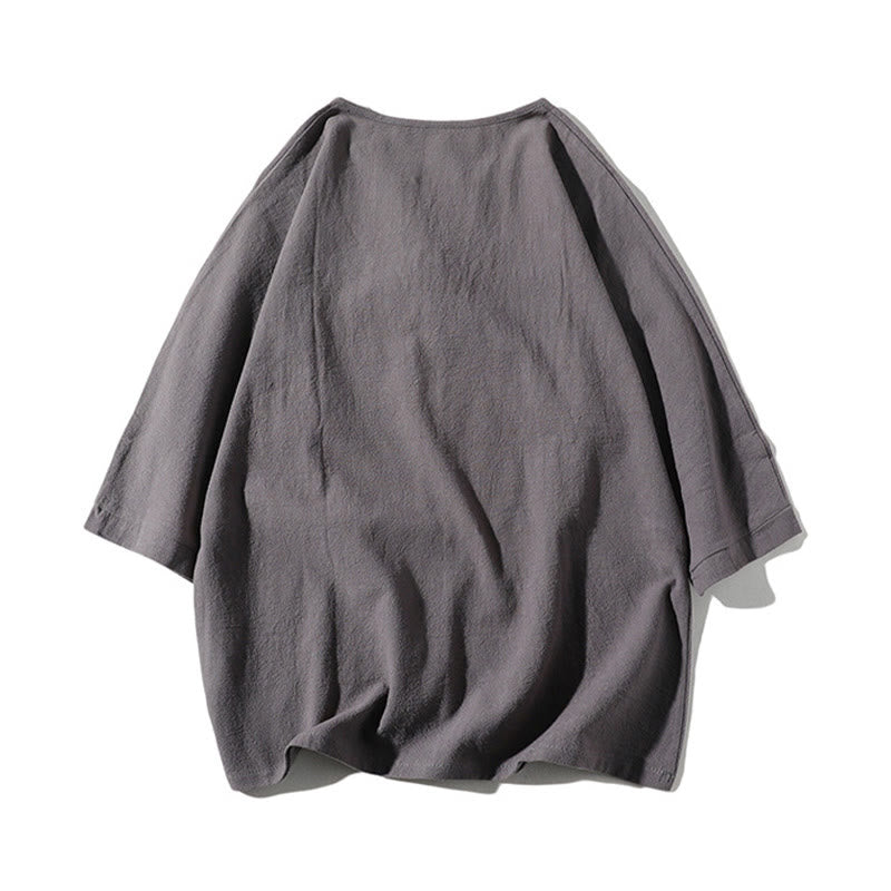 Conjunto de ropa de meditación para hombre Buddha Stones de 2 piezas: camiseta lisa con cuello con muescas y pantalones cortos de pierna ancha con bolsillos. - image 2