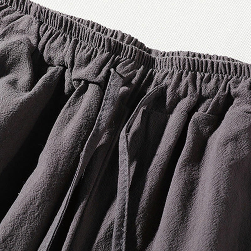 Conjunto de 2 Buddha Stones de camiseta con cuello entallado y pantalones cortos anchos de 7-8 pulgadas con bolsillos, de algodón y lino, para meditación de hombre.