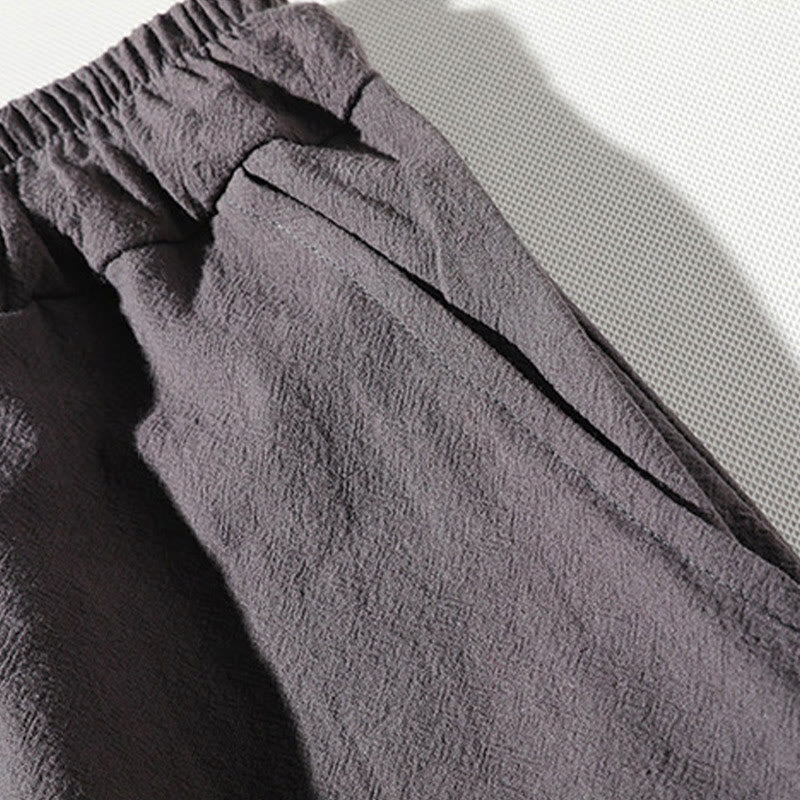 Conjunto de 2 Buddha Stones de camiseta con cuello entallado y pantalones cortos anchos de 7-8 pulgadas con bolsillos, de algodón y lino, para meditación de hombre.