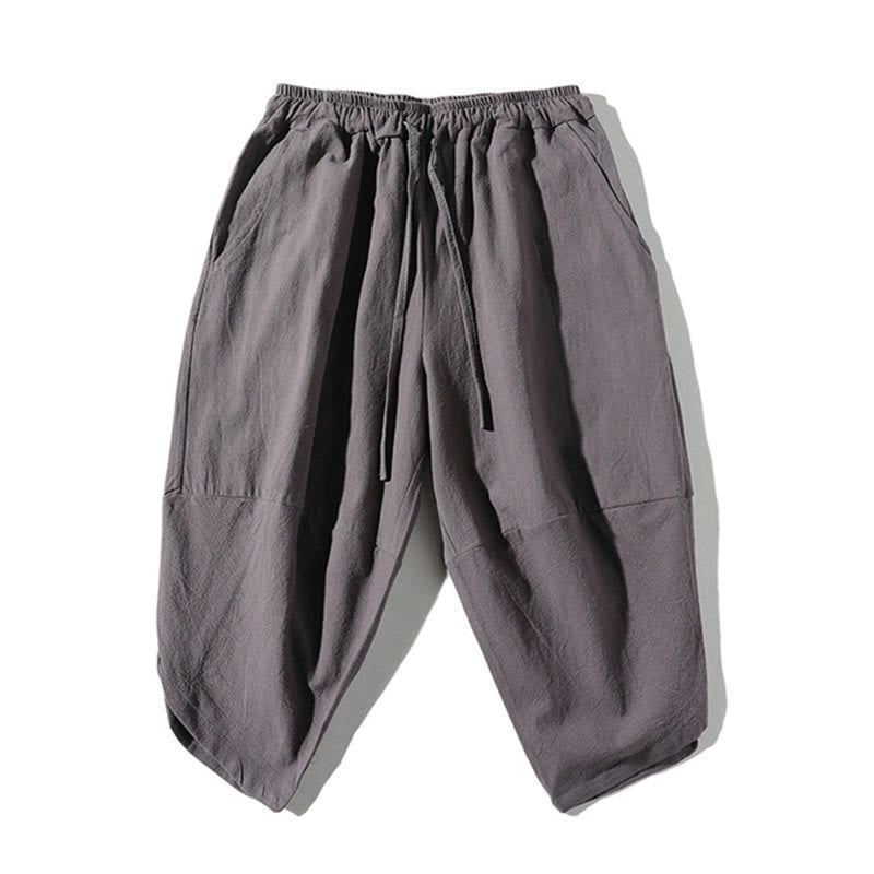 Conjunto de 2 Buddha Stones de camiseta con cuello entallado y pantalones cortos anchos de 7-8 pulgadas con bolsillos, de algodón y lino, para meditación de hombre.