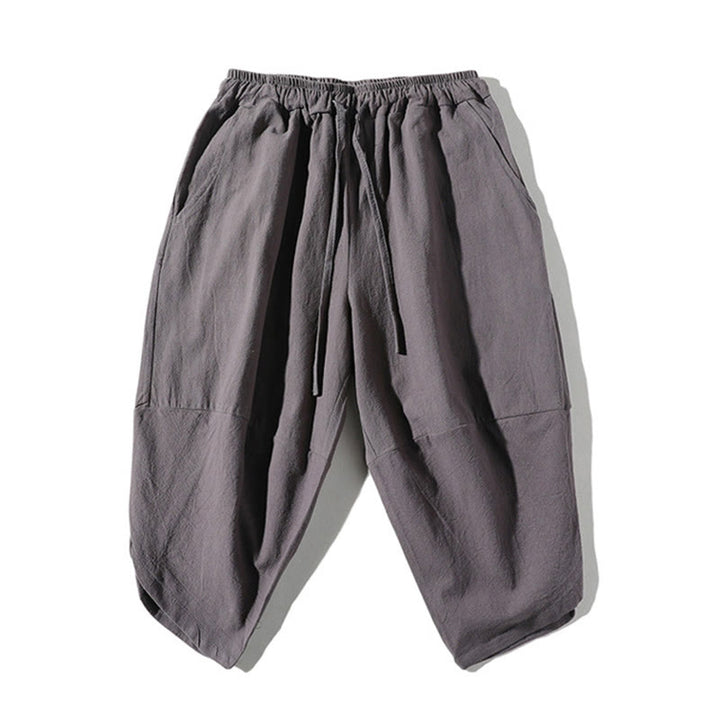 Conjunto de 2 Buddha Stones de camiseta con cuello entallado y pantalones cortos anchos de 7-8 pulgadas con bolsillos, de algodón y lino, para meditación de hombre.