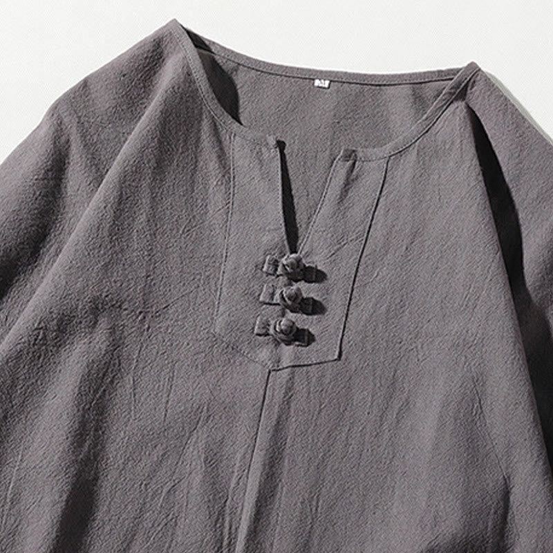 Conjunto de ropa de meditación para hombre Buddha Stones de 2 piezas: camiseta lisa con cuello con muescas y pantalones cortos de pierna ancha con bolsillos. - image 4