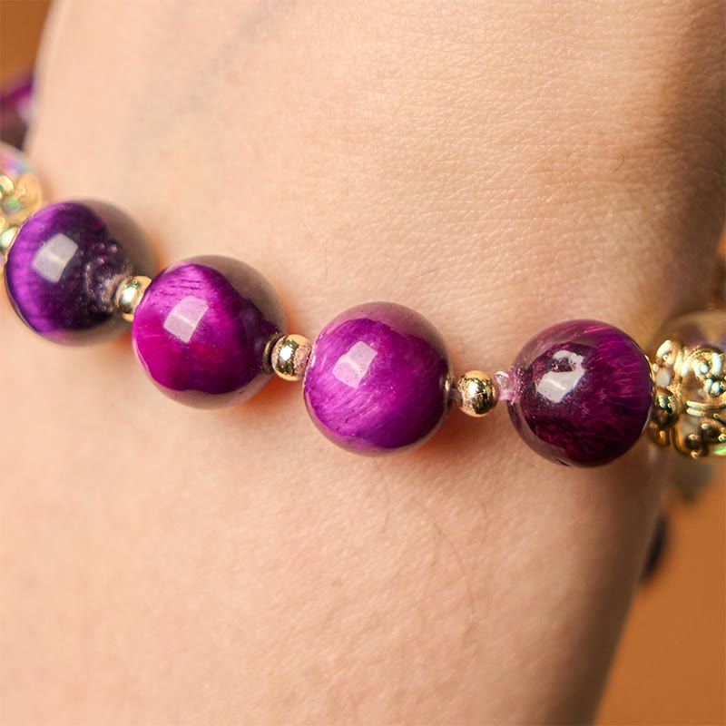 Pulsera de protección con cuentas de ojo de tigre rojo natural y ojo de tigre morado , Buddha Stones y hojas verdes - image 13