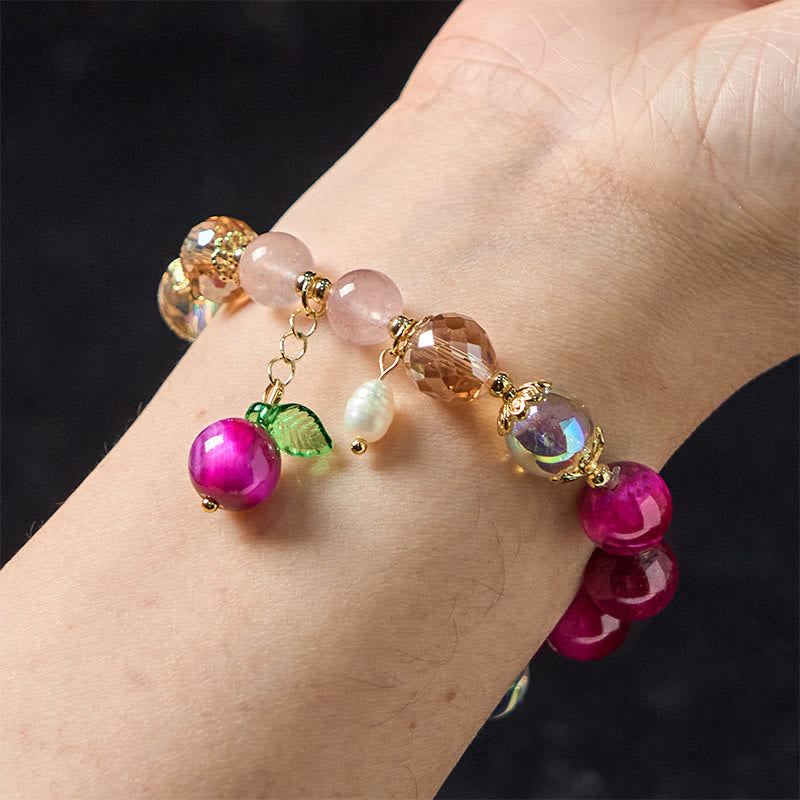 Pulsera de protección con cuentas de ojo de tigre rojo natural y ojo de tigre morado , Buddha Stones y hojas verdes - image 6