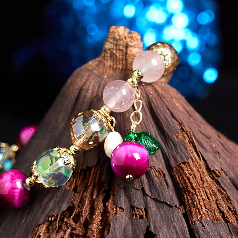 Pulsera de protección con cuentas de ojo de tigre rojo natural y ojo de tigre morado , Buddha Stones y hojas verdes - image 3