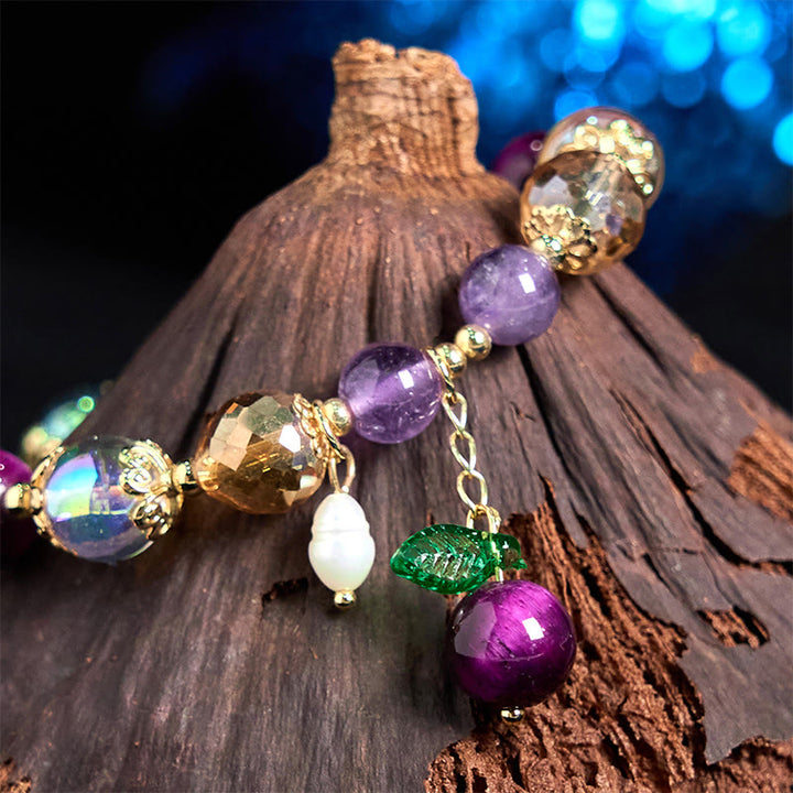 Pulsera de protección con cuentas de ojo de tigre rojo natural y ojo de tigre morado , Buddha Stones y hojas verdes - image 11