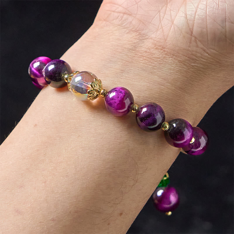 Pulsera de protección con cuentas de ojo de tigre rojo natural y ojo de tigre morado , Buddha Stones y hojas verdes - image 14