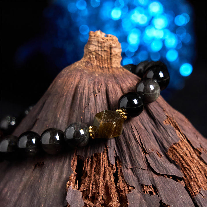 Pulsera relajante con cuentas de obsidiana y brillo plateado natural de Buddha Stones, con un bonito diseño de gato. - image 8