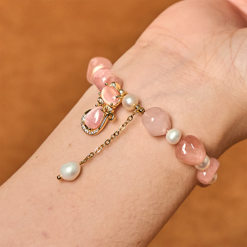 Pulsera positiva de gato con perla de cuarzo fresa natural de Buddha Stones - image 4