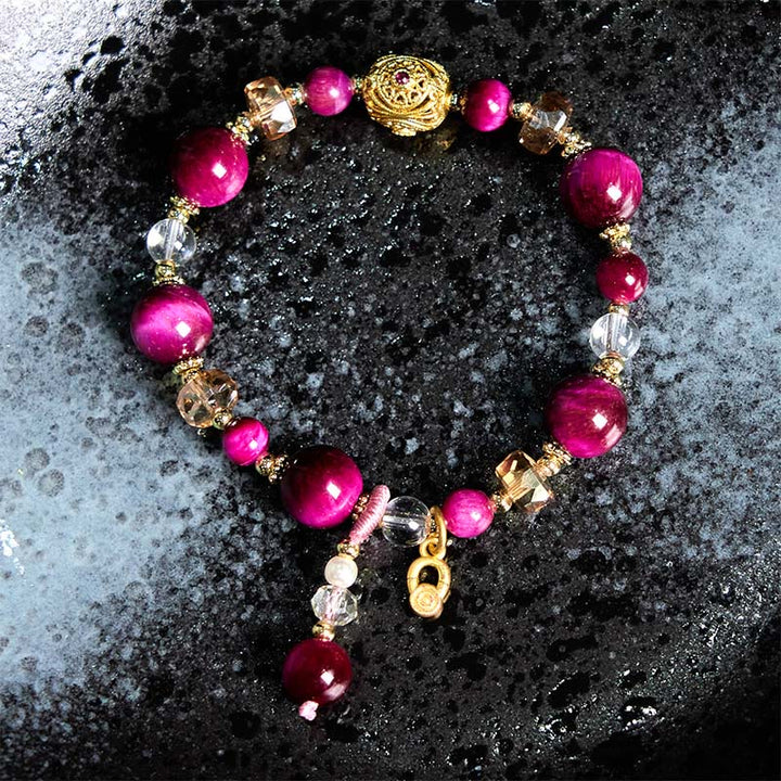 Pulsera de equilibrio de peso con cuentas de ojo de tigre rojo natural y ojo de tigre verde de Buddha Stones