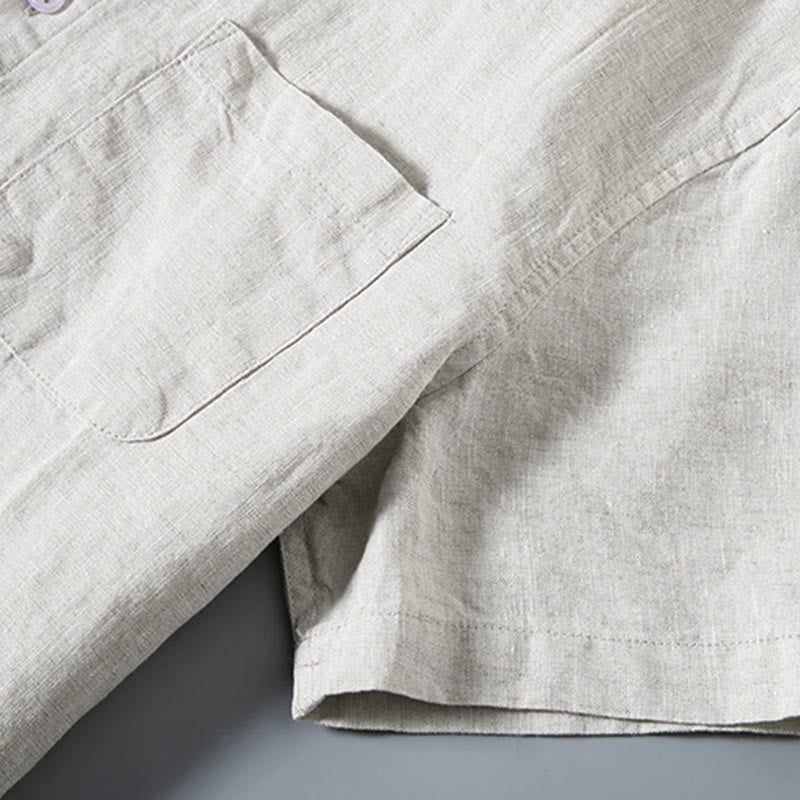 Camisa de manga corta de algodón con botones de color puro para hombre, informal, de verano, con estampado de Buddha Stones y bolsillo - image 2