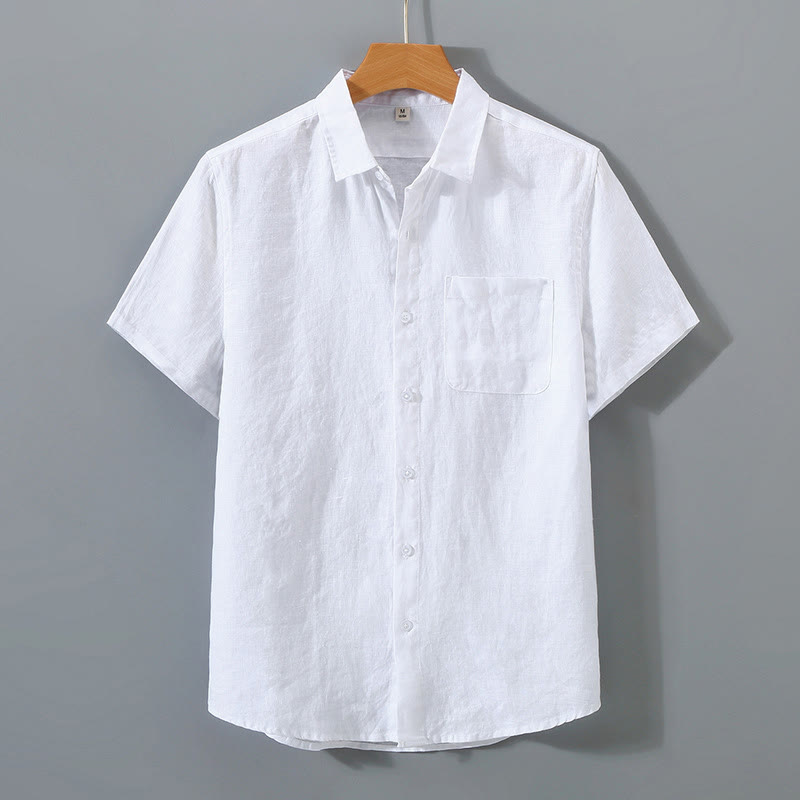 Camisa de manga corta de algodón con botones de color puro para hombre, informal, de verano, con estampado de Buddha Stones y bolsillo - Blanco - US/UK/AU42, UE52 (4XL) - image 4