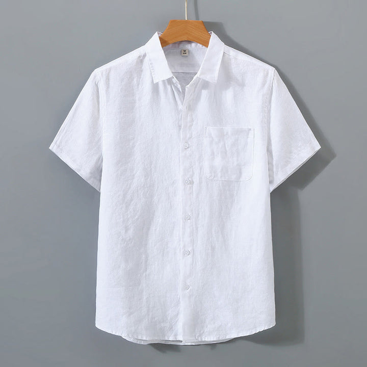 Camisa de manga corta de algodón con botones de color puro para hombre, informal, de verano, con estampado de Buddha Stones y bolsillo - Blanco - US/UK/AU42, UE52 (4XL) - image 4