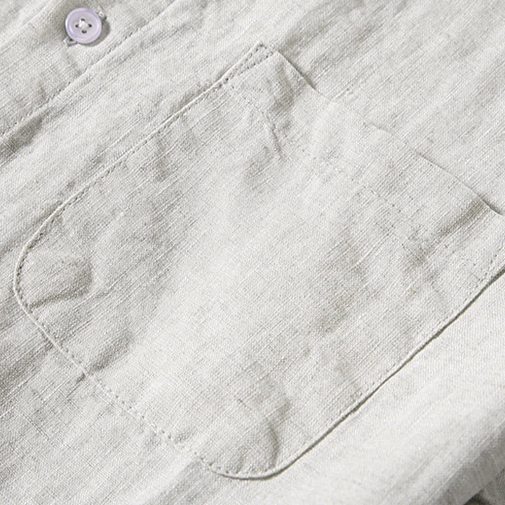 Camisa de manga corta de algodón con botones de color puro para hombre, informal, de verano, con estampado de Buddha Stones y bolsillo - image 3