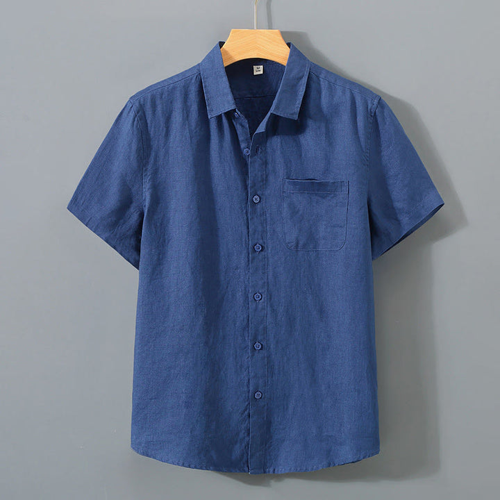 Camisa de manga corta de algodón con botones de color puro para hombre, informal, de verano, con estampado de Buddha Stones y bolsillo - Azul medianoche - US/UK/AU42, UE52 (4XL) - image 8