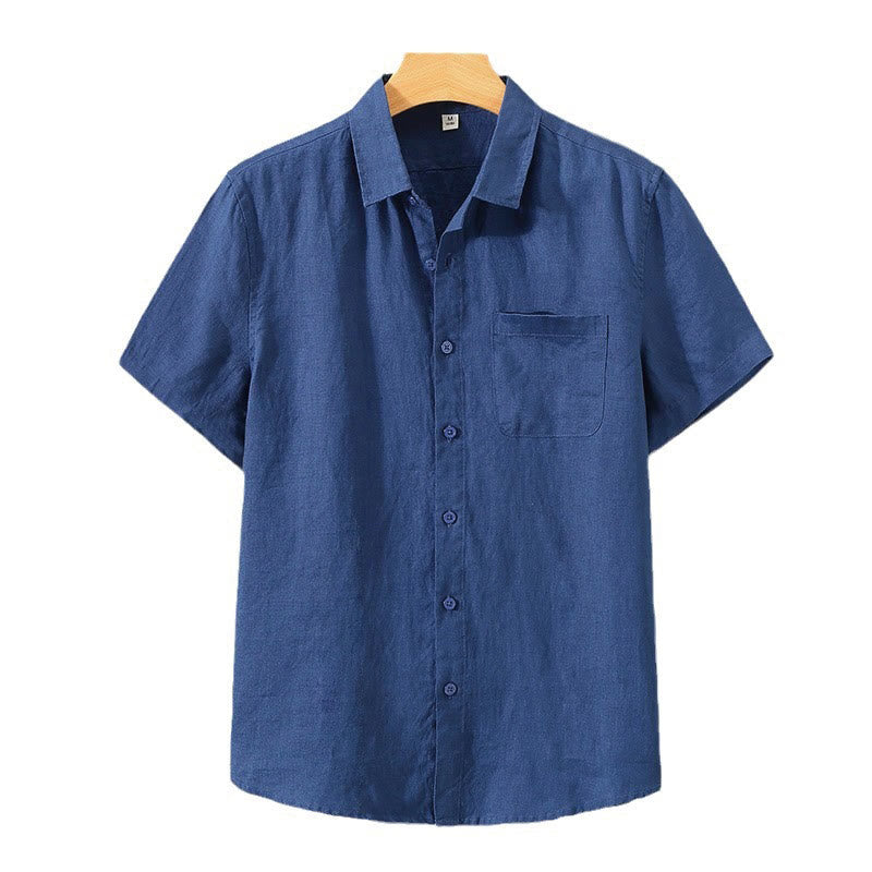 Camisa de manga corta de algodón con botones de color puro para hombre, informal, de verano, con estampado de Buddha Stones y bolsillo - image 9