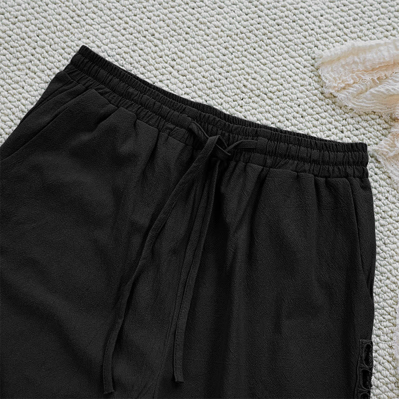 Pantalones de lino y algodón con diseño de empalme de colores lisos de verano para mujer con bolsillos y Buddha Stones - image 11