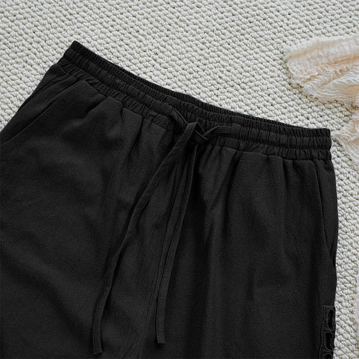 Pantalones de lino y algodón con diseño de empalme de colores lisos de verano para mujer con bolsillos y Buddha Stones - image 11