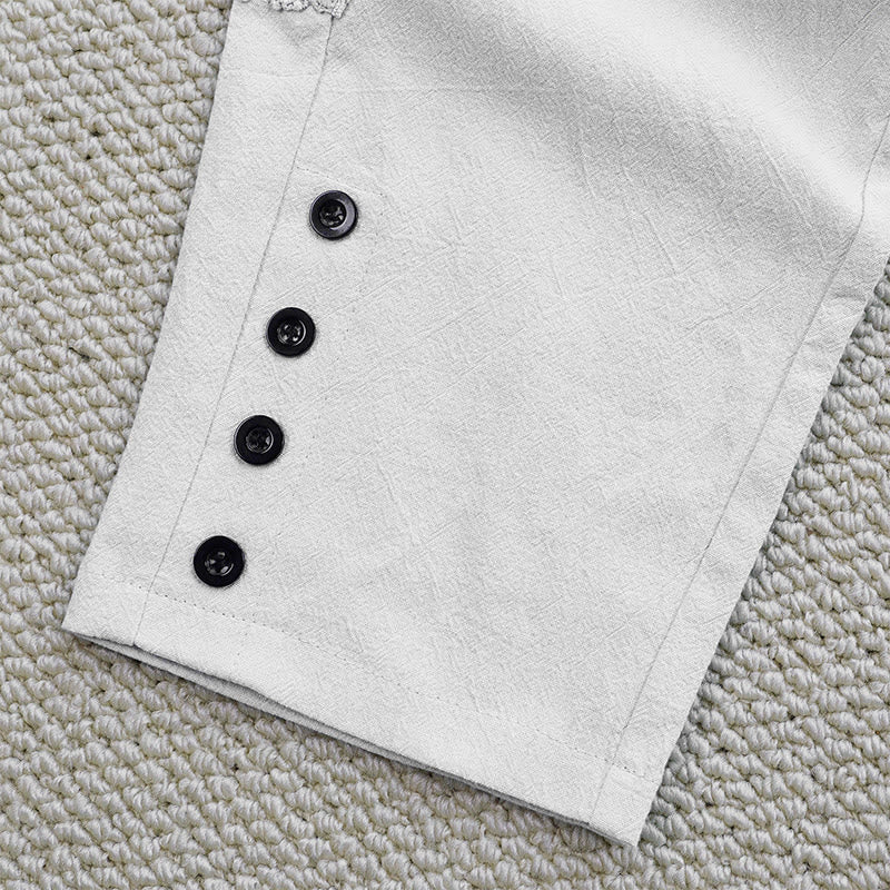 Pantalones de lino y algodón con diseño de empalme de colores lisos de verano para mujer con bolsillos y Buddha Stones - image 6