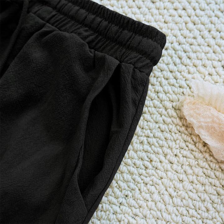 Pantalones de lino y algodón con cordón ajustable para mujer, con diseño de patchwork liso de verano y bolsillos, con Buddha Stones