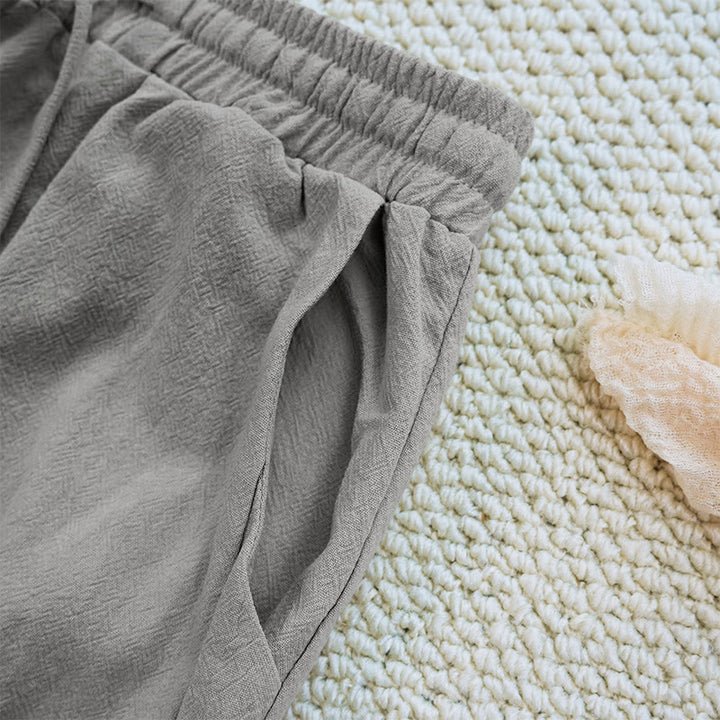 Pantalones de lino y algodón con cordón ajustable para mujer, con diseño de patchwork liso de verano y bolsillos, con Buddha Stones - image 36