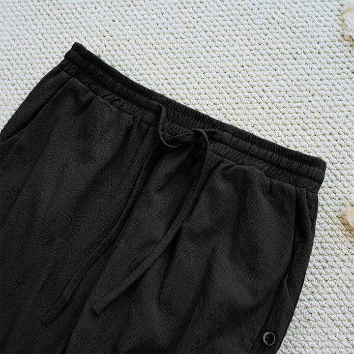 Pantalones de lino y algodón con cordón ajustable para mujer, con diseño de patchwork liso de verano y bolsillos, con Buddha Stones
