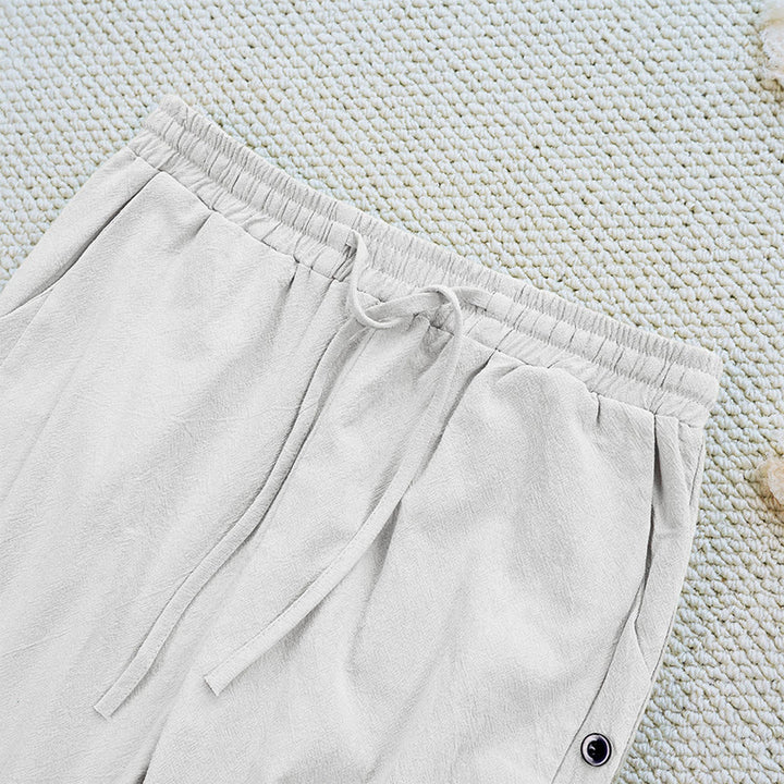 Pantalones de lino y algodón con cordón ajustable para mujer, con diseño de patchwork liso de verano y bolsillos, con Buddha Stones