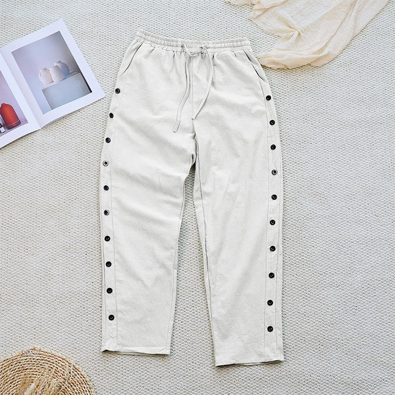 Pantalones de lino y algodón con cordón ajustable para mujer, con diseño de patchwork liso de verano y bolsillos, con Buddha Stones