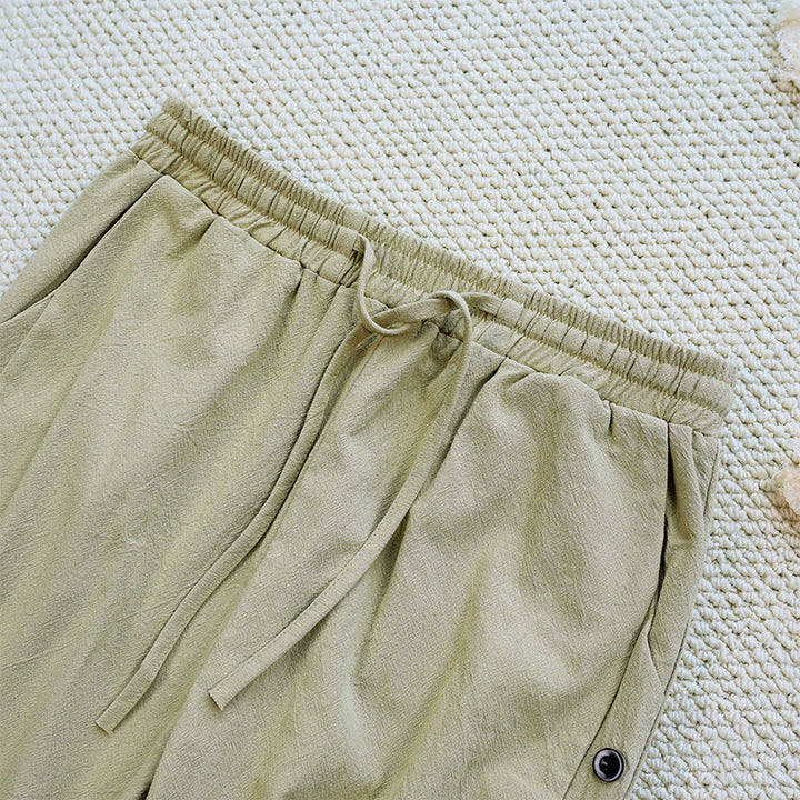 Pantalones de lino y algodón con cordón ajustable para mujer, con diseño de patchwork liso de verano y bolsillos, con Buddha Stones