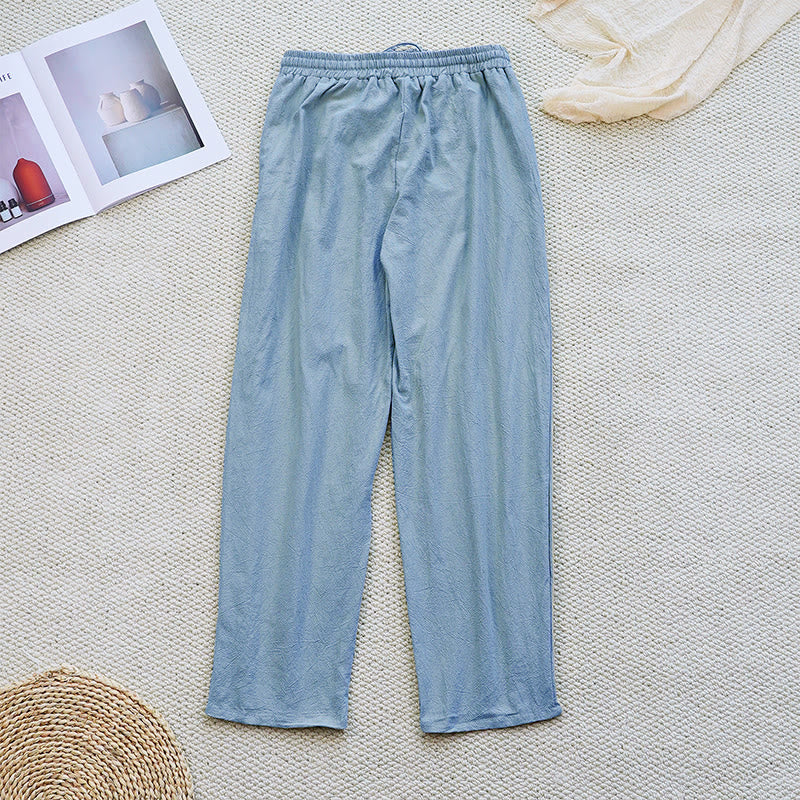 Pantalones de lino y algodón con cordón ajustable para mujer, con diseño de patchwork liso de verano y bolsillos, con Buddha Stones