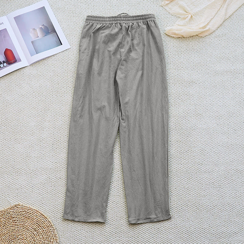 Pantalones de lino y algodón con cordón ajustable para mujer, con diseño de patchwork liso de verano y bolsillos, con Buddha Stones - image 35