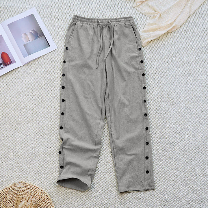 Pantalones de lino y algodón con cordón ajustable para mujer, con diseño de patchwork liso de verano y bolsillos, con Buddha Stones