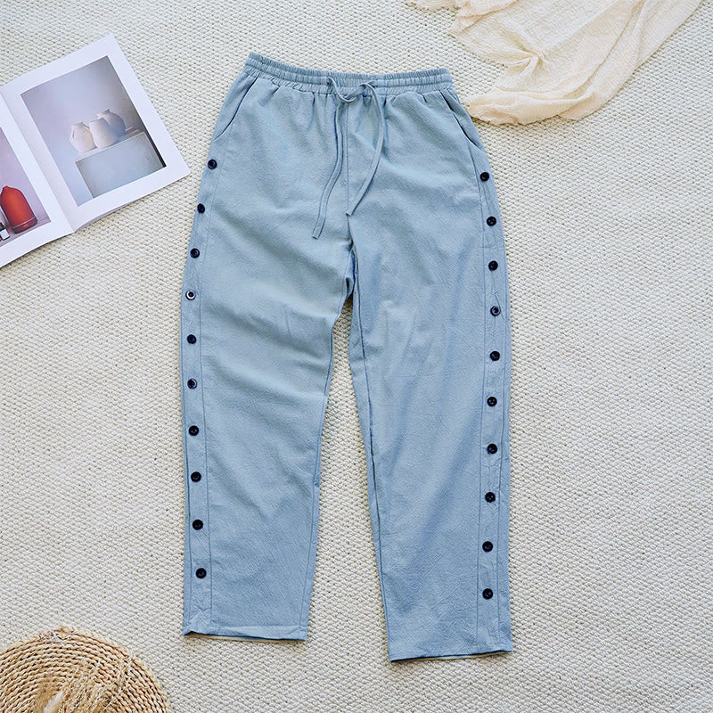 Pantalones de lino y algodón con cordón ajustable para mujer, con diseño de patchwork liso de verano y bolsillos, con Buddha Stones - image 17