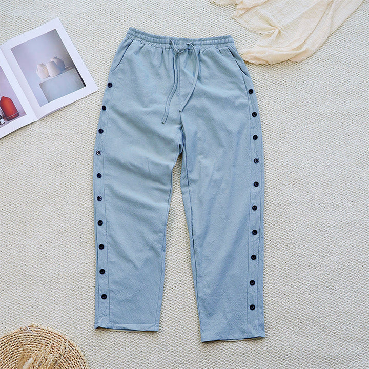 Pantalones de lino y algodón con cordón ajustable para mujer, con diseño de patchwork liso de verano y bolsillos, con Buddha Stones - image 17