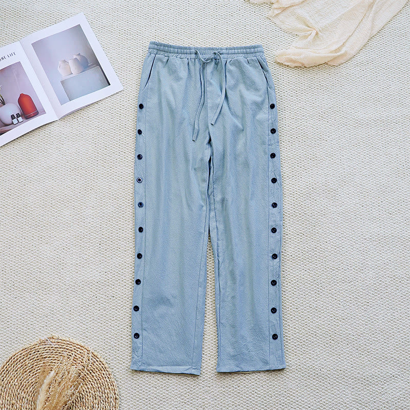 Pantalones de lino y algodón con cordón ajustable para mujer, con diseño de patchwork liso de verano y bolsillos, con Buddha Stones - image 18