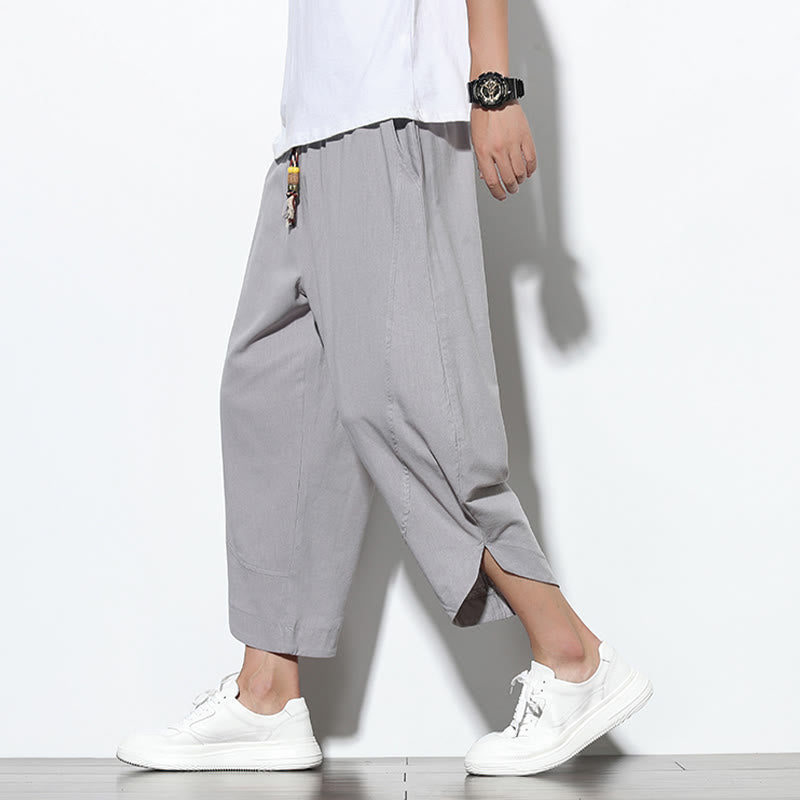 Pantalones harén de lino para hombre, informales, de verano, con cordón ajustable, de longitud 7-8 y bolsillos, de Buddha Stones - image 1