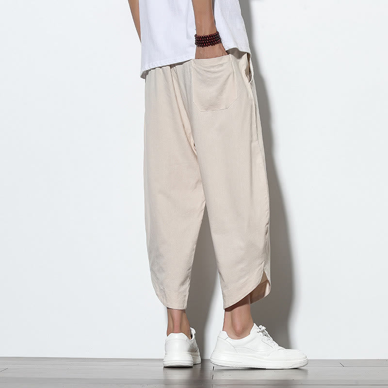 Pantalones harén de lino para hombre, informales, de verano, con cordón ajustable, de longitud 7-8 y bolsillos, de Buddha Stones - image 13