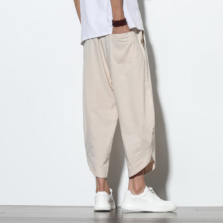 Pantalones harén de lino para hombre, informales, de verano, con cordón ajustable, de longitud 7-8 y bolsillos, de Buddha Stones - image 13